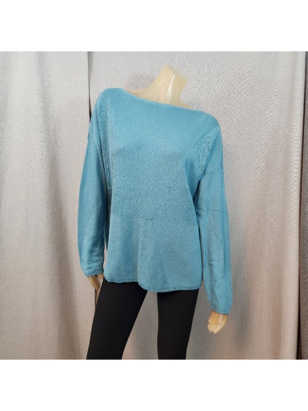 J Jill Solid Blue Ribbed Boat Neck Long Slv Blouse Top Shirt XL XLARGE